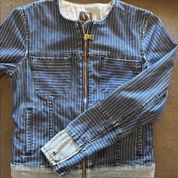 Armani Exchange Blue Denim Jacket with Pinstripe Pattern size XS - Picture 14 of 14